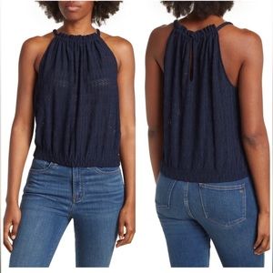 NWT RAMY BROOK Noah Textured Navy Blue Tank Top S